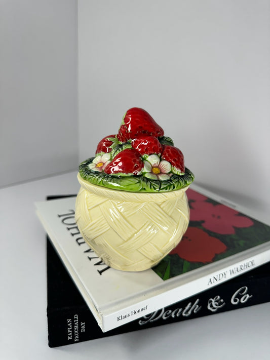 Ceramic Strawberry Basket Sugar/Honey Jar